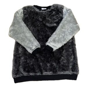 🧥🧷 THE RAGGED PRIEST Faux Fur Colorblock Sweatshirt | Black & Gray UK Made (M)